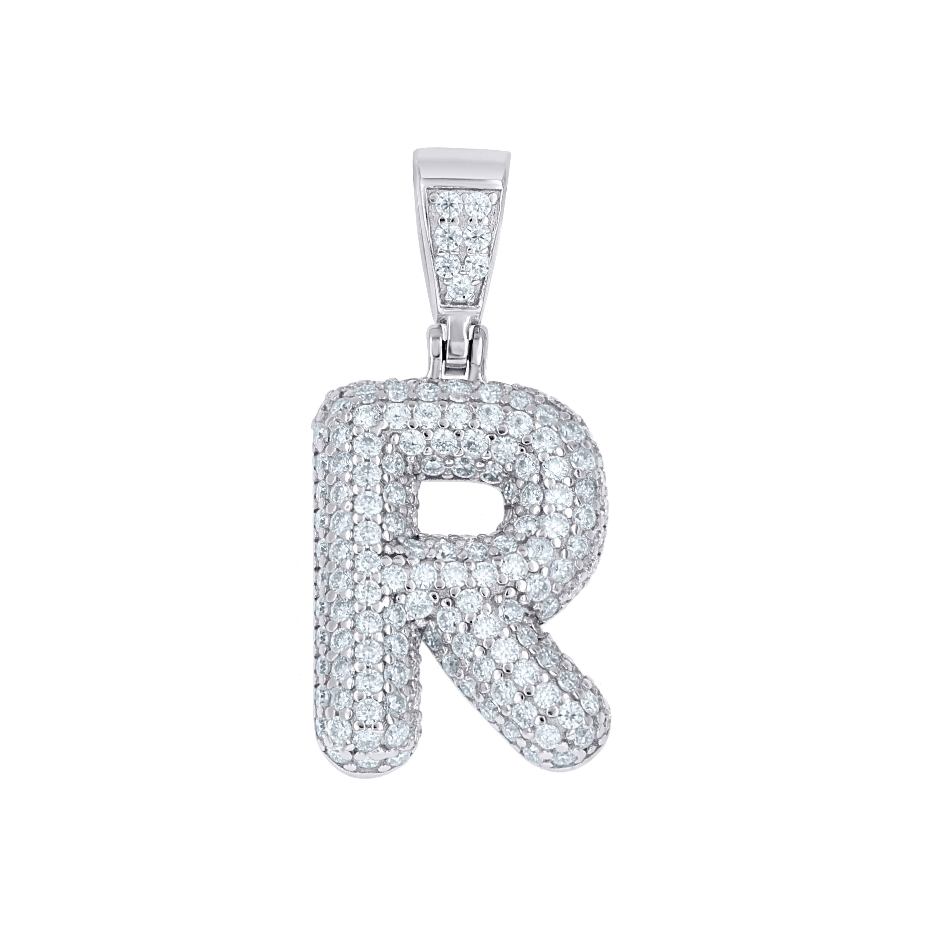925 Sterling Silver 1.1ct Moissanite Initial Alphabet R Charm Pendant